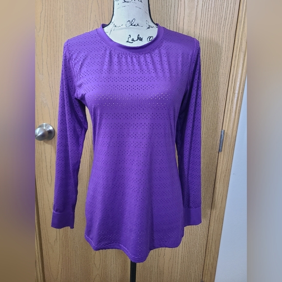 Zyia Active Purple Mesh Striped Long Sleeved Activewear Top - Picture 1 of 3